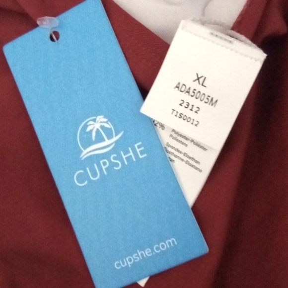 CUPSHE BURGUNDY PLUNGE V-NECK HALTER TIE WRAP STRAP CUTOUT SWIMSUIT SIZE XL NWT - Picture 10 of 11